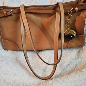 Cavalcanti Italian Tan Leather Shoulder Bag with Gold Accents